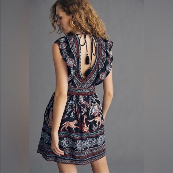 Anthropologie Deep V Tunic Mini Dress Cheetah MP - Picture 1 of 9